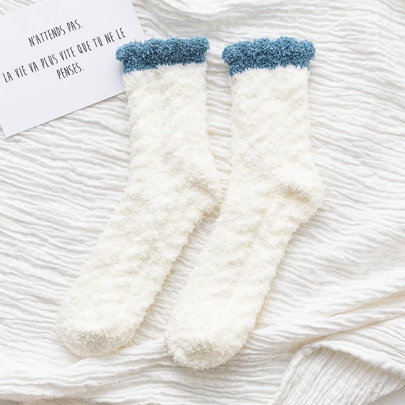 Women's Coral Fleece Mid-Calf Wool Socks for Autumn & Winter - Cozy Cable Knit, Home and Sleep Socks