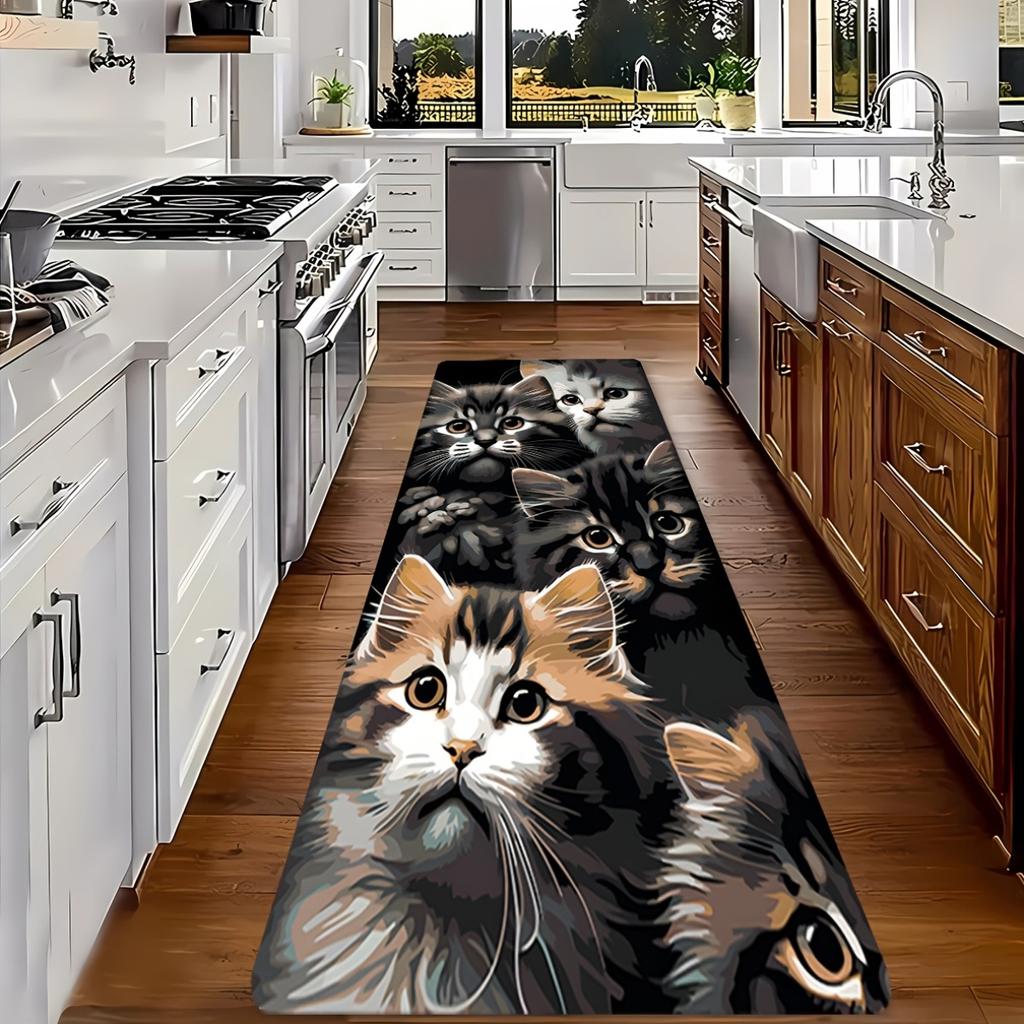 Vintage Lovely Little Cats Pattern Floor Runner Mat  Animal Decor Rug for Kitchen Corridor Bedroom and Indoor Home Decoration