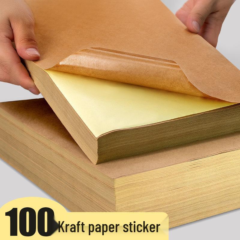 A4 Kraft Self-Adhesive Label Stickers for Dark Cardboard - 100 Sheets A5 Kraft Paper 100 Sheets (210*148mm)