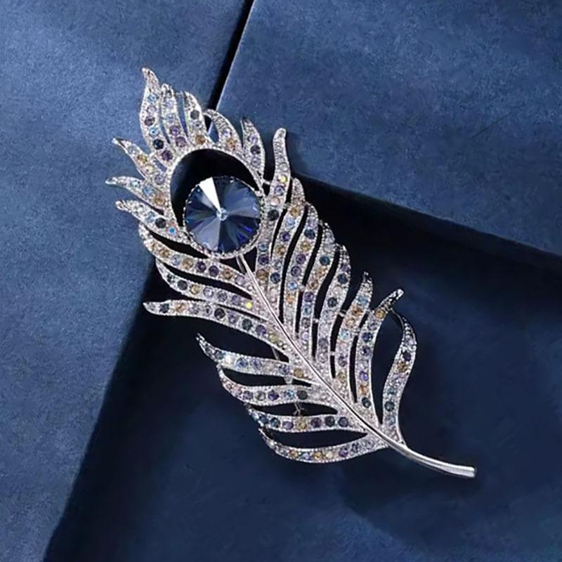 Atmospheric Feather Brooch High-End Female Luxury Temperament Crystal Brooch Light Luxury High-End Pin Suit Accessories