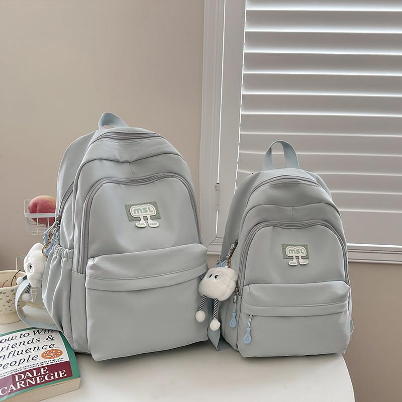 Solid Color Letter Decoration Student Backpack With Plush Pendant For School Use