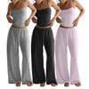 Sommer-Camisole-Crop-Top mit langen Hosen, lässiges Weitbein-Hosen-Set für Damen