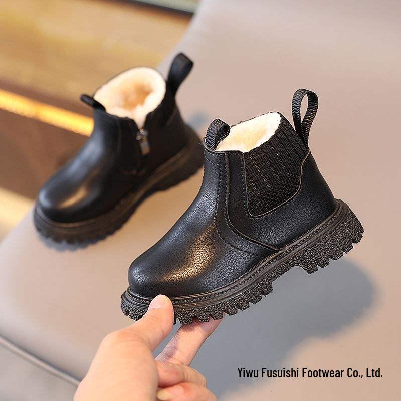 2025 Kids' British Style Martin Boots, Velvet-Lined, Non-Slip, Soft Sole Leather Boots for Boys and Girls