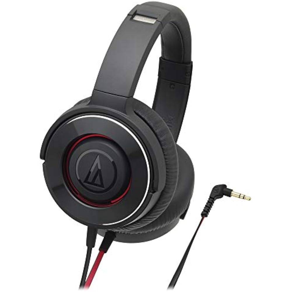 Audio-Technica SOLID BASS Portable Headphones with Deep Bass, Black/Red ATH-WS550 BRD