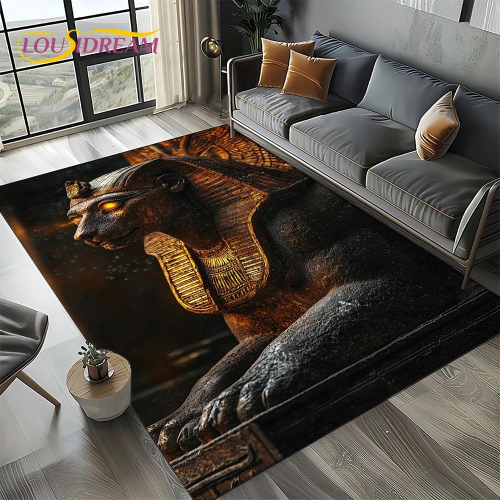 3D Retro Ancient Egypt Death Anubis Pharaoh Horus Mythology Carpet Rug for Living Room Bedroom Home Sofa,Kids Non-slip Floor Mat