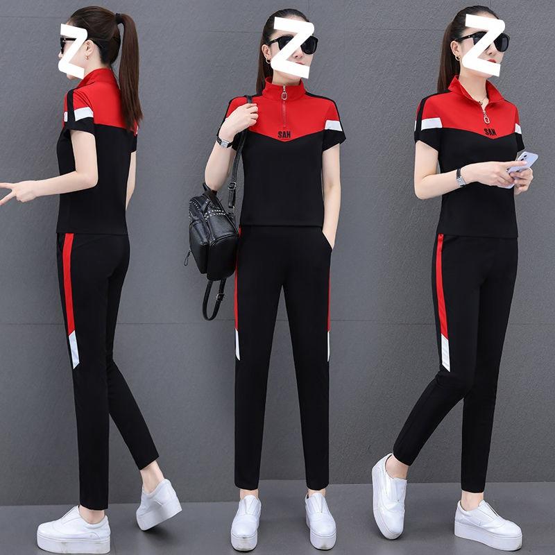 Fashion Casual Sports Suit for Women Summer Short-sleeved Women's Thin Loose Standing Suit Two-piece Fashion Set