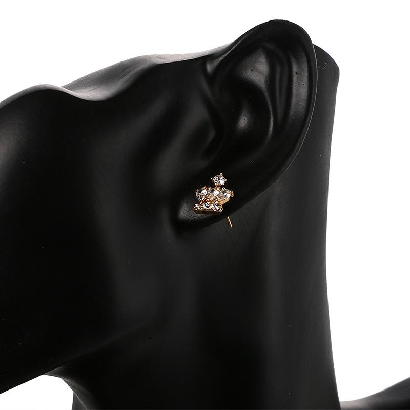 Elegant Cubic Zirconia Crown Stud Earrings - Gold-Plated Copper, Luxurious Shine for Women