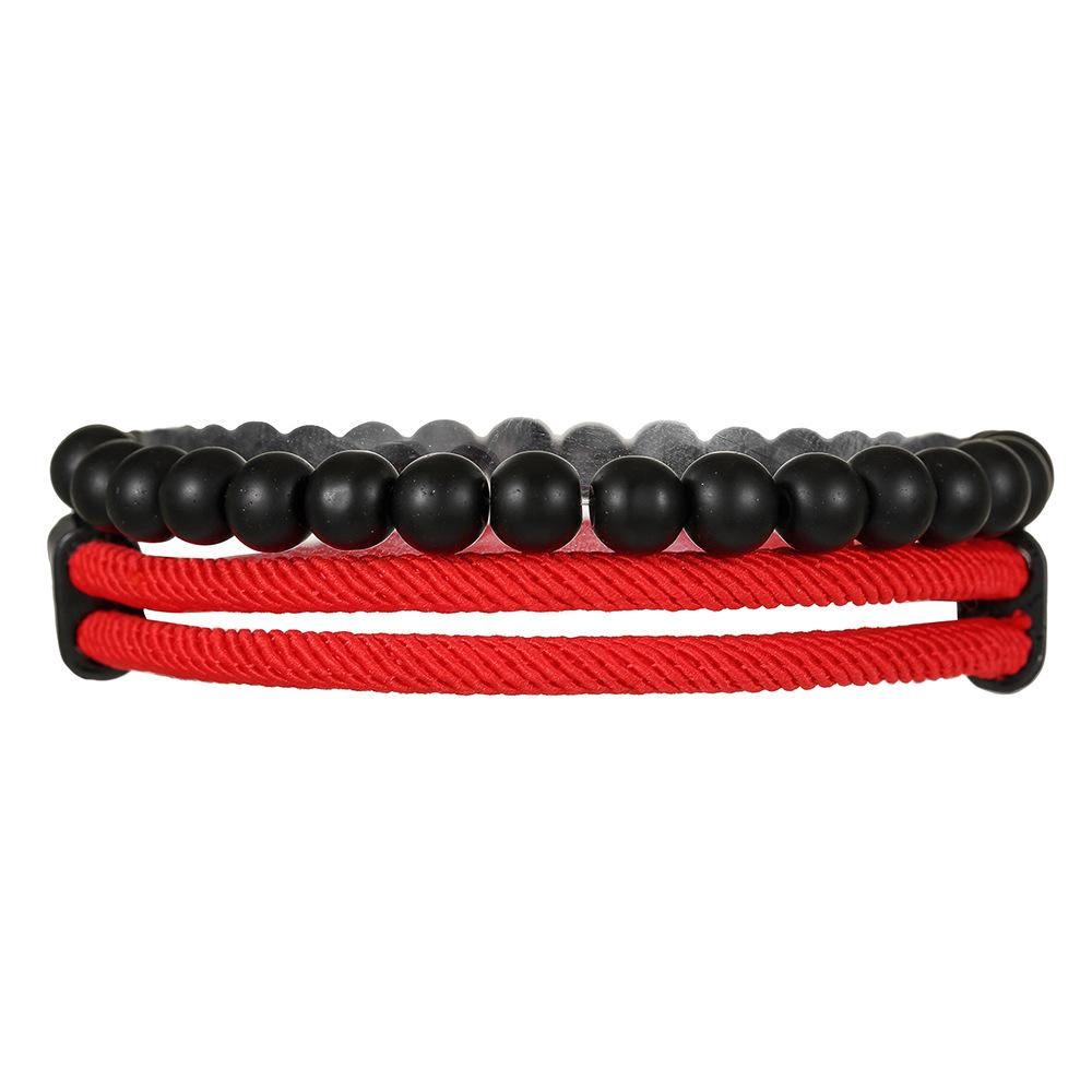 European and American hot-selling black rope adjustable Milan rope black matte beaded bracelet combination retro men's faith bracelet