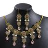 Bohemian Crystal Jewelry Set: Ethnic Tassel Necklace & Earring with Rhinestones