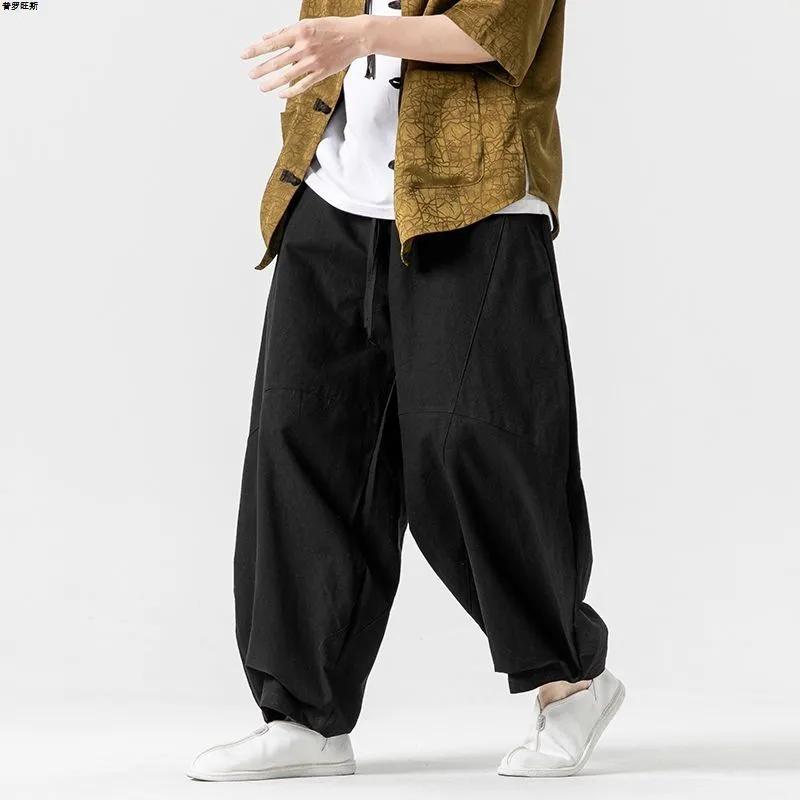 

Мужские весенние свободные брюки-шаровары из китайского льна, большого размера, спортивные штаны, повседневный бренд, мужские брюки-шаровары S