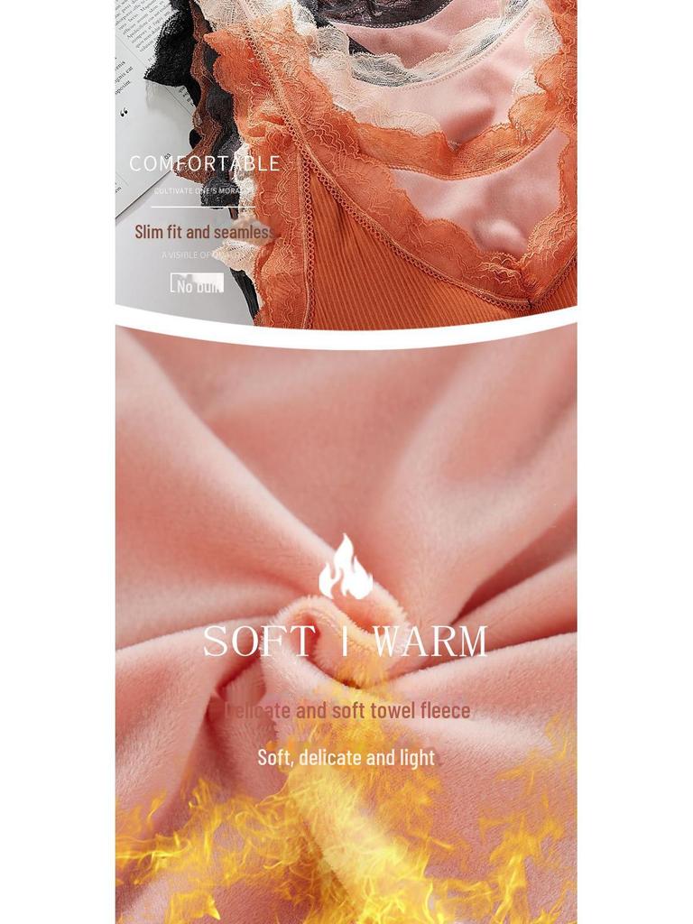 Women's Plus Size Thermal Lace Vest with Chest Pad & Suspenders - Autumn/Winter