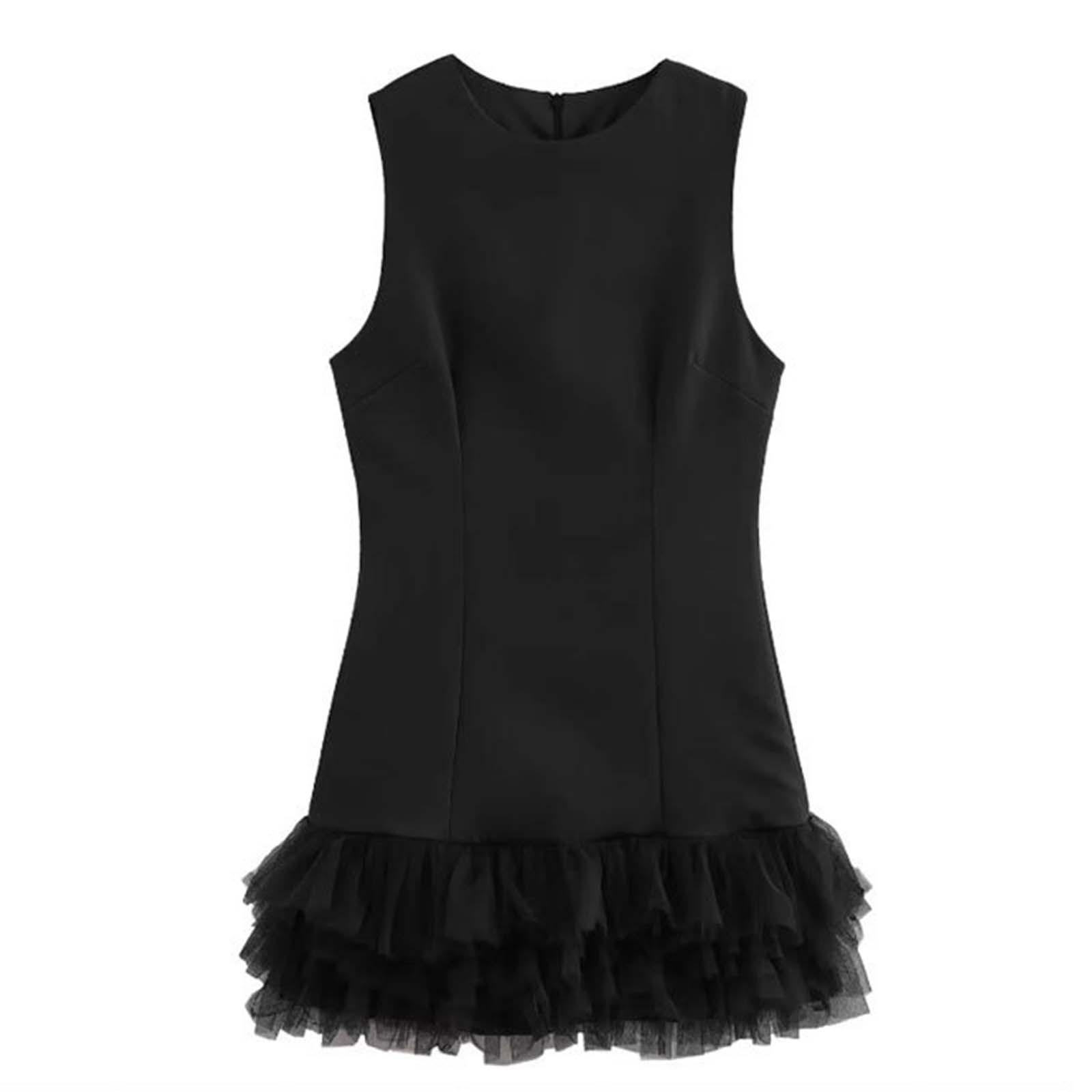 

Женские летние платья, свободные сарафаны без рукавов с U-образным вырезом и карманами L чёрный