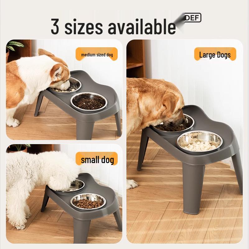 Stainless Steel Anti-Spill Double Dog Bowl with Neck Protection for Medium and Large Dogs