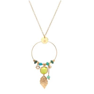 [Q8633] - Designer Halskette 'Boho' Stahl Grüngold - 65x35 mm