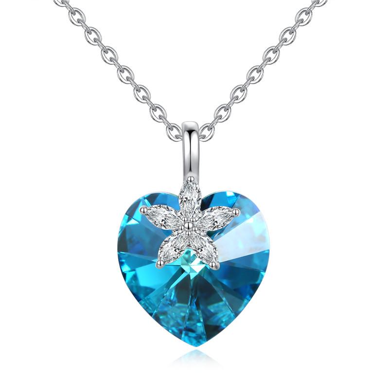 Fashion Women Big Heart Crystal Pendant Necklace Elegant Temperament Party Necklace 45cm синий