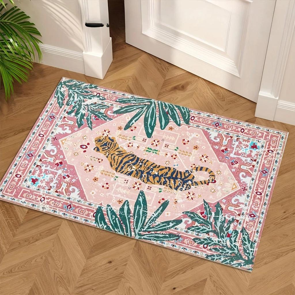 1 Stück Böhmischer Stil Tiger Fußmatte, Rutschfeste Bodenmatte, Geeignet für Wohnzimmer, Schlafzimmer, Badezimmer, Ferienhausdekoration