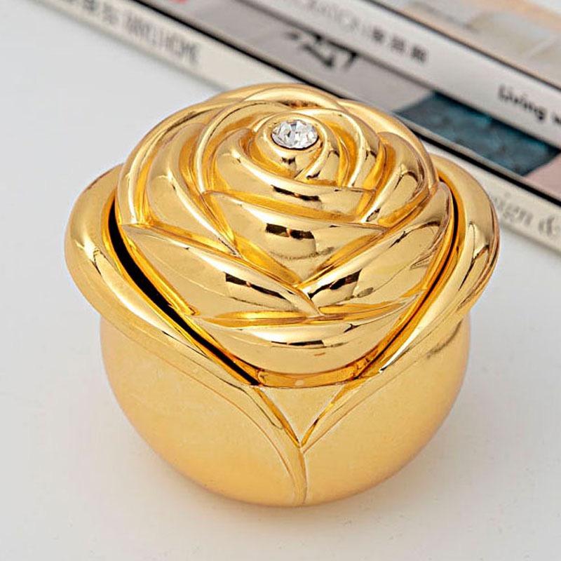 Mini Jewelry Storage Box Inlaid Gem Polishing Organizer Flower Shape Portable Alloy Storage Earrings Ring Dresser Decorative