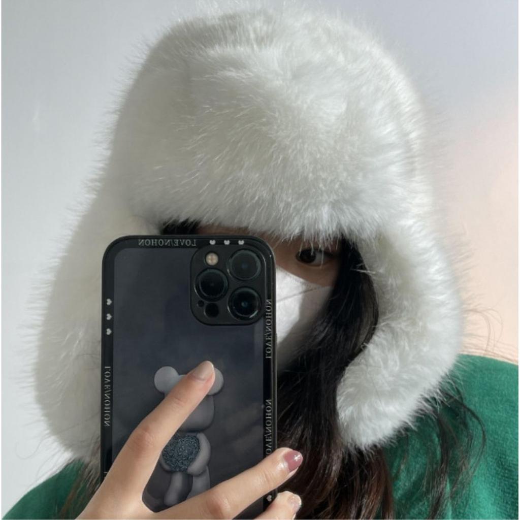 Blauer Nerzimitat Lei Feng Hut Damen Winter Plüsch Ski Kalt Warm Ohrenschutz Hut Fleece Verdickter Hut