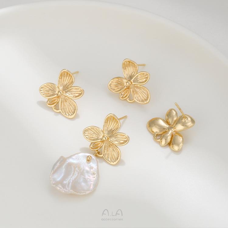 

14K Gold-Filled Silver Butterfly & Flower Stud Earrings