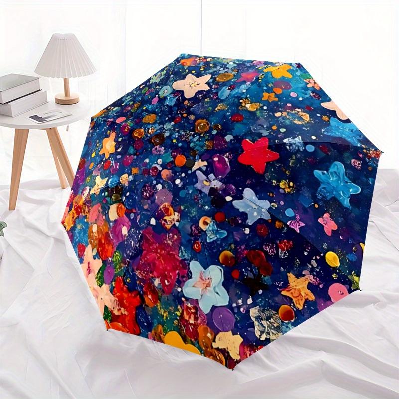 1pc Star Confetti Automatic Open/close Folding Compact Umbrella, 8-Rib Sturdy Canopy, Lightweight Portable, Everyday Use, Gift,078