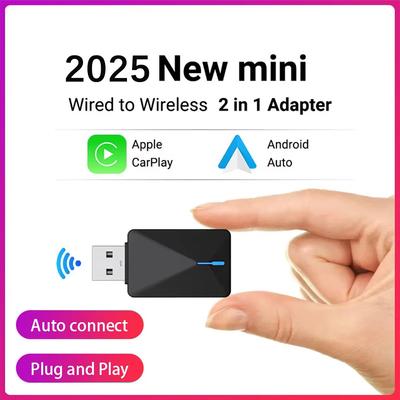2 în 1 cu fir, cu CarPlay wireless și Android Auto, mini CarPlay Box, WiFi 5 de 5 GHz, conectare Bluetooth WiFi, plug and play