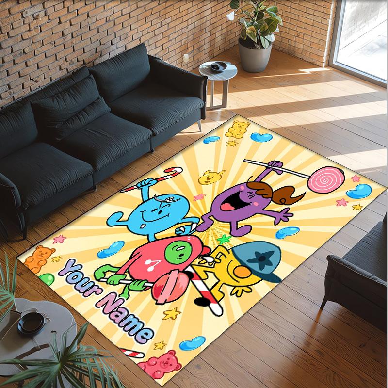 Personalized Crystal Velvet Carpet Custom Name Text,Mr. Men & Little Miss Anti Slip Area Rug For Home Decoration