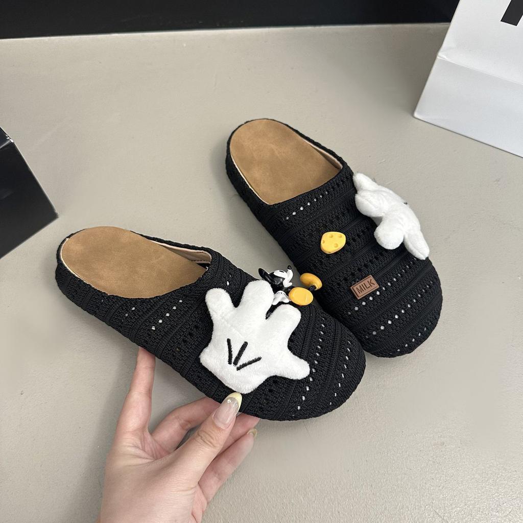 Cute casual hollow breathable cartoon Mickey Baotou drag 2025 summer new fashionable versatile home cool slippers