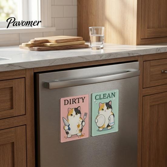 Cartoon Fridge Magnet Clean Dirty Dishwasher Magnet, Acrylic Animal Sign, Status Reminder Double-Sided & for Kitchen Decoration Sign