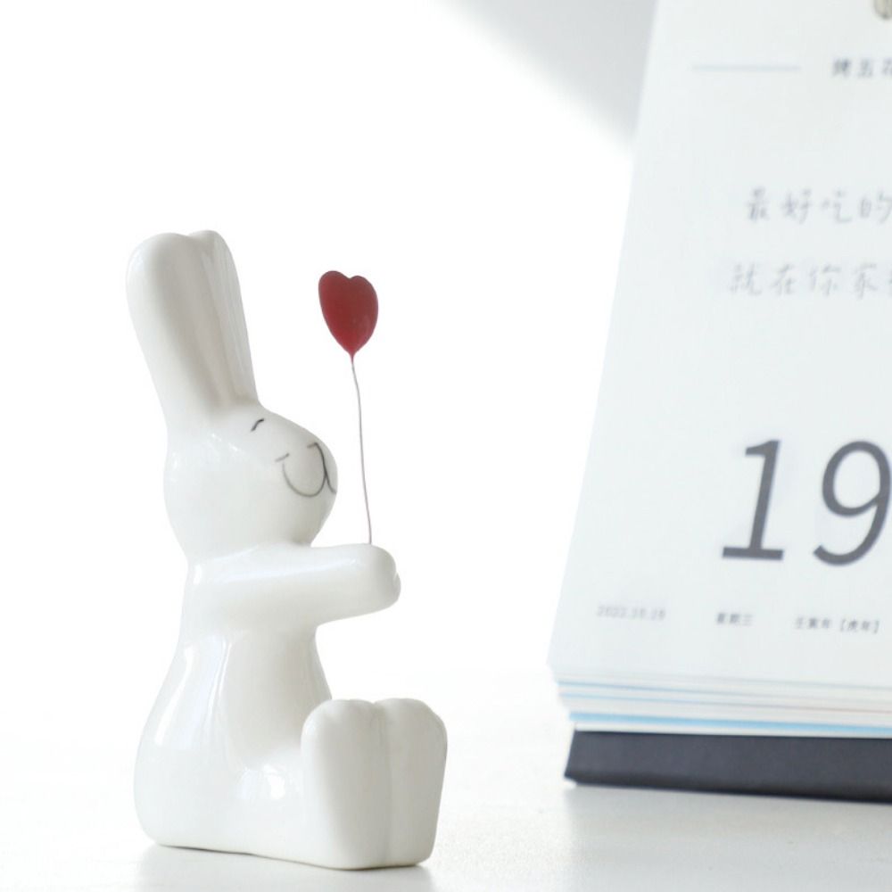 3pcs Ceramic Couple Rabbit Figurine Handicraft Bunny Statue White Rabbit Ornament Bedroom