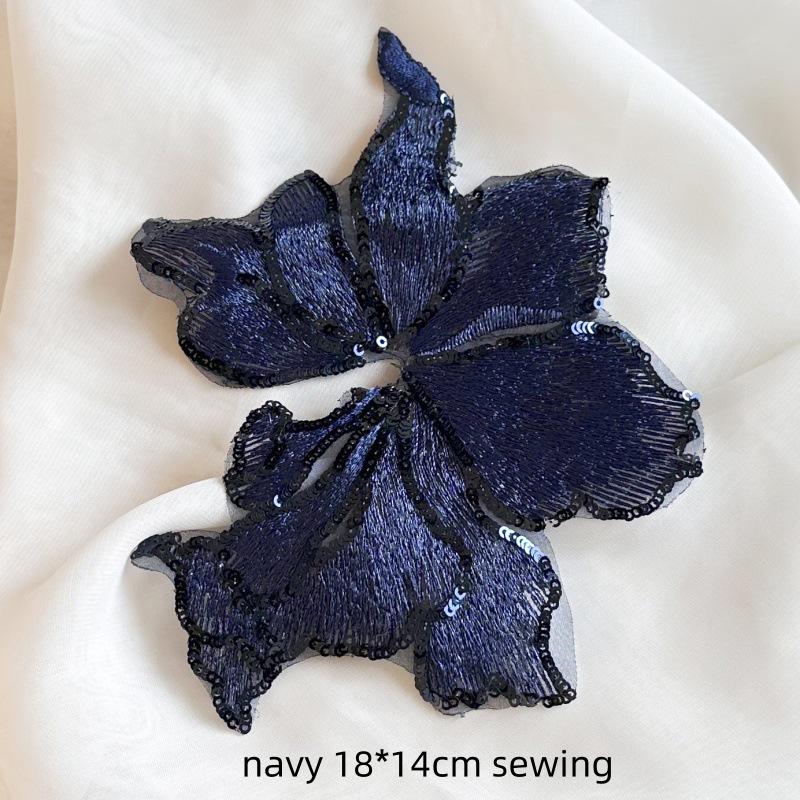 Large Red Gold Sequin Flower Embroidered Lace Patch for Clothing, Dresses, and DIY Decorations