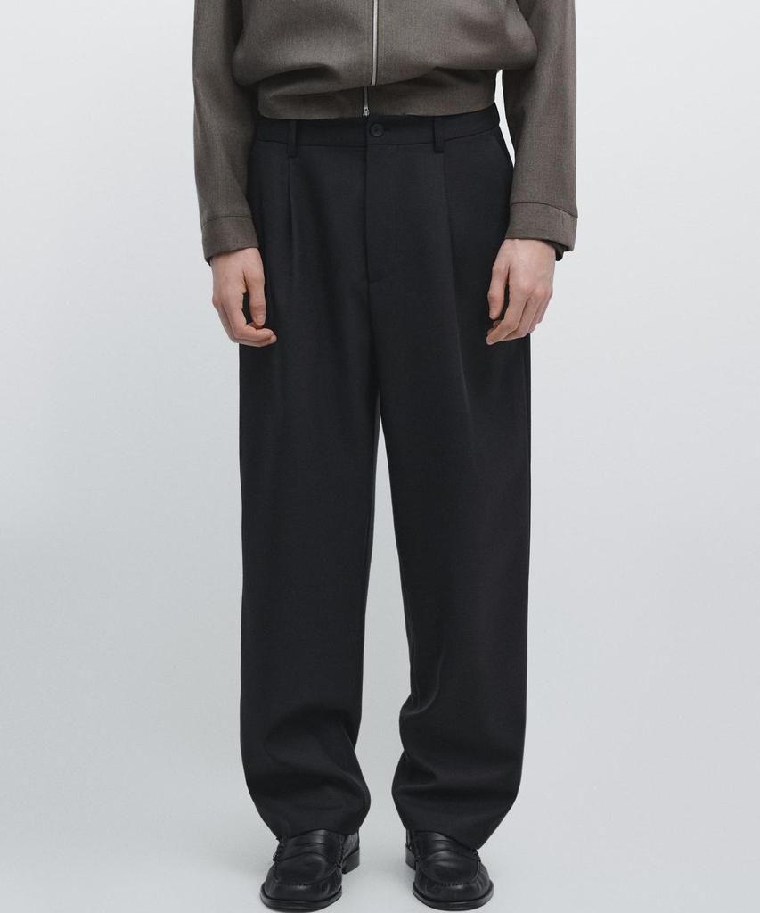 Masimodutti Relaxed Fit Wool Pintuck Detail Pants