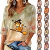 Women's Fashion V-Neck Printed 3/4 Sleeve Casual Top for Halloween