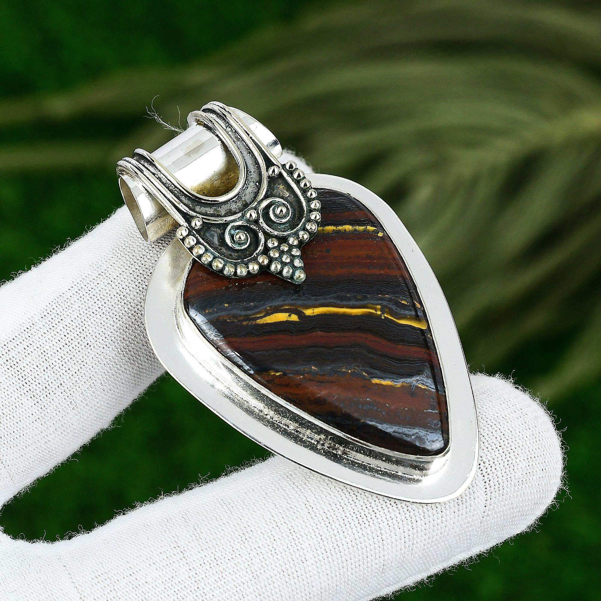 

Gift For Her 925 Sterling Silver Natural Iron Tiger Eye Gemstone Jewelry Pendant