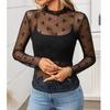 Women's Semi-turtleneck See-through Long-sleeved T-shirt Sexy Y2K Mesh Top