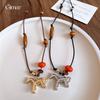 Retro Style Tiger's Eye Stone Beaded Natal Year Pony Necklace Accessories Women's Sweater Chain Necklace