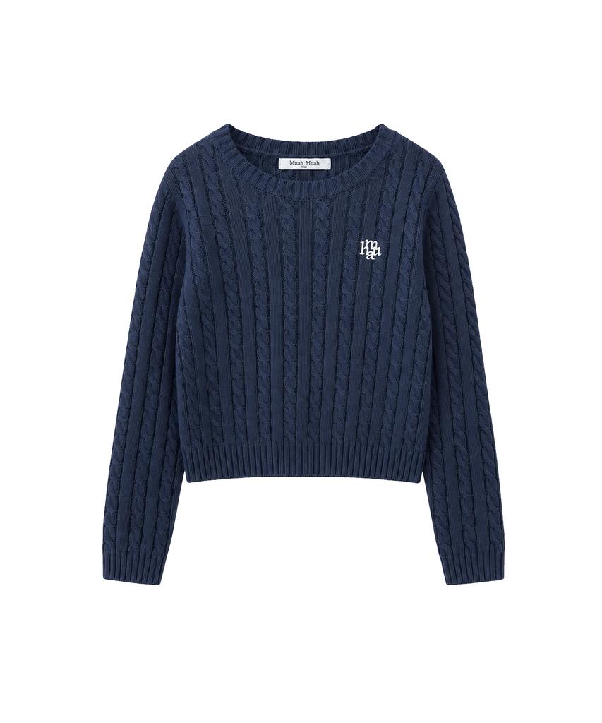 MUAHMUAH Embroidered Cable Round Knit [Navy]