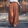 Johnature Women Vintage Bloomers Pants Solid Color Elastic Waist Trousers Autumn Pockets Soft Loose Pants