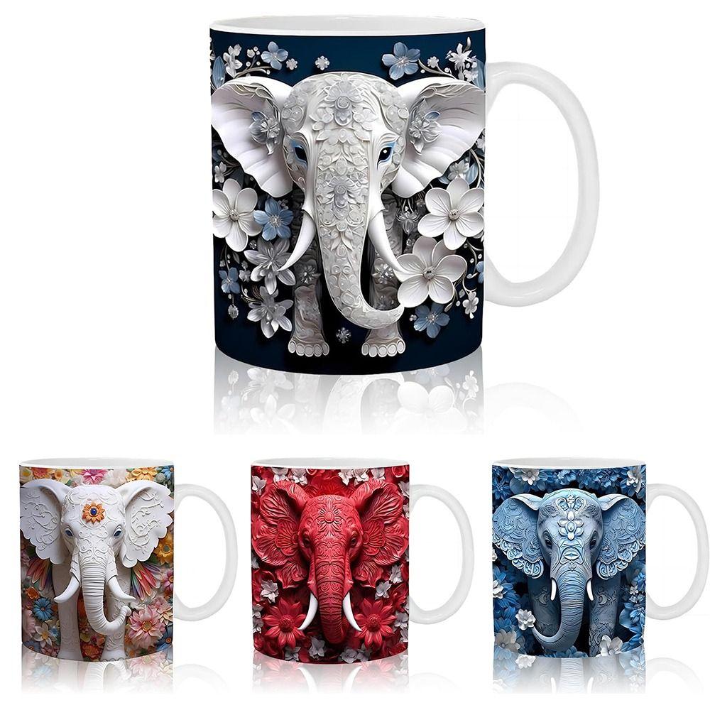 

350ml Coffee Mug Ceramic Water Cup Funny Elephant Print Mug Home білий