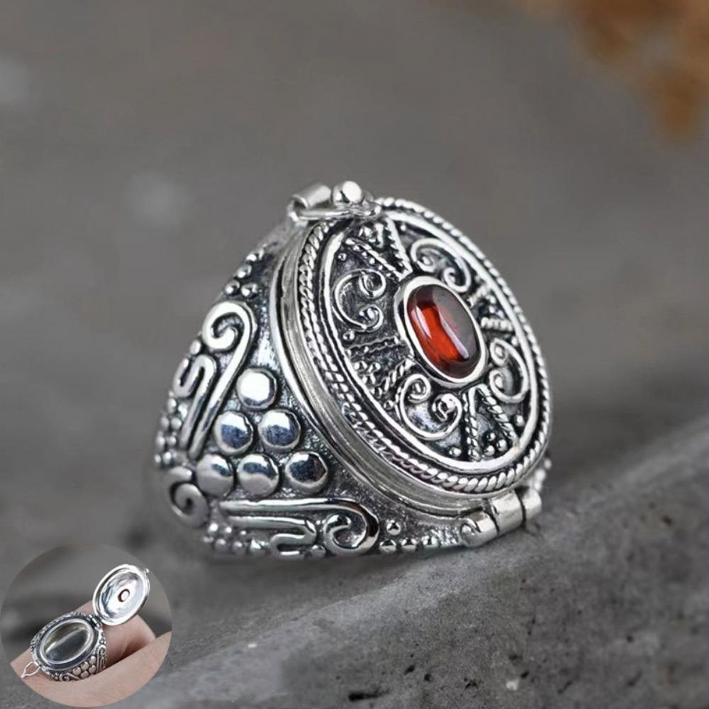 Secret Compartment Openable Finger Ring Adjustable Opening Ring Gawu Box Ring Storage Container as picture