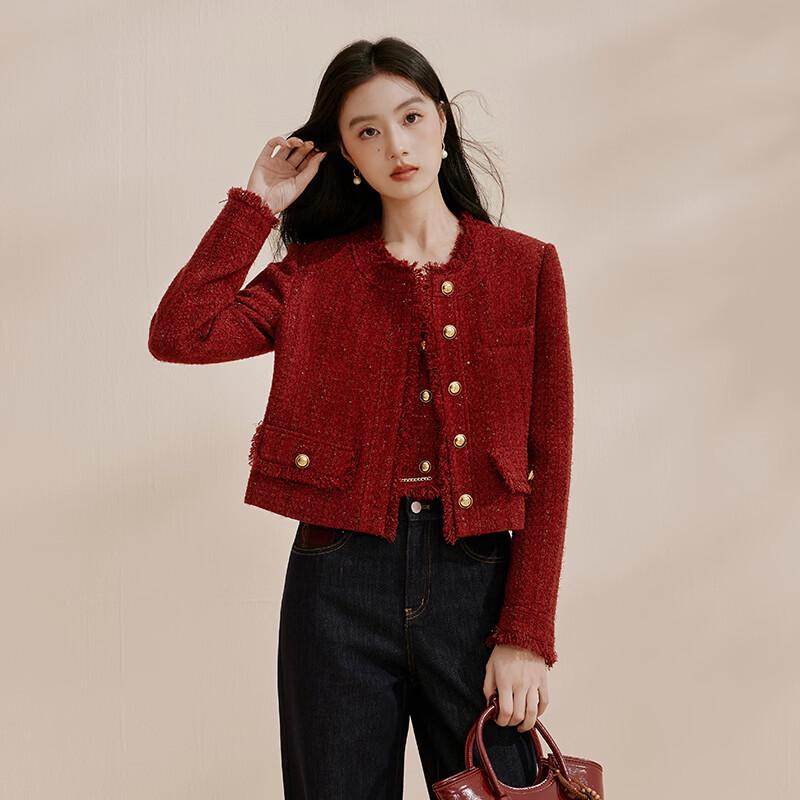 Xiangying Women's Red Wool Blend Short Jacket