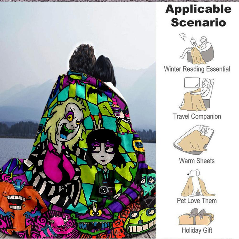 1pc Beetlejuice Blanket Lightweight Flannel Throw For Sofa, Bed, Travel, Camping, Livingroom, Office, Couch, Chair, And Bed