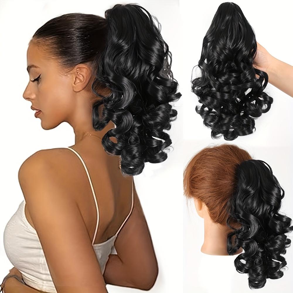 

Короткие накладные волосы для хвоста, накладные волосы на заколках-крабах для женщин, свободные вьющиеся хвостики, синтетические накладные волосы для девочек, повседневное использование на вечеринке