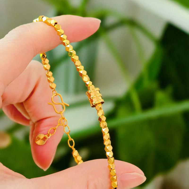 Premium Sand Gold Beaded Bracelet For Women Non Fading Chunky Chain Stylish Party Jewelry Elegant Versatile Accessory