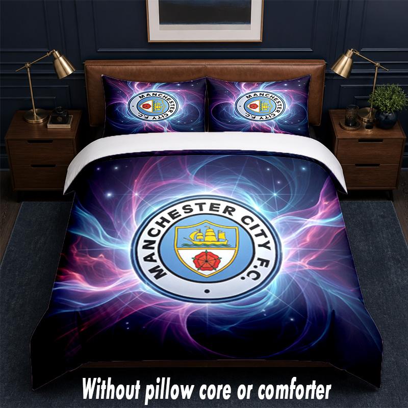 Manchester City Diseño Juego de Cama Ropa de Cama 1 Funda Nórdica + 2 Fundas de Almohada Suave Transpirable Ropa de Cama para el Hogar