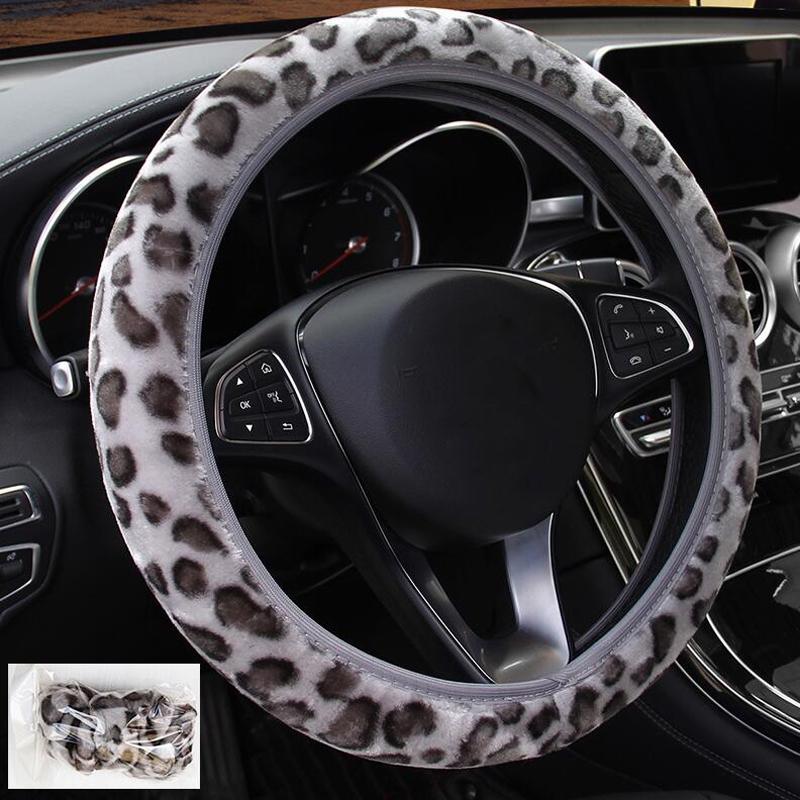 Pluszowy nadruk Leopard Print Pokrywa kierownicy Elastyczne antypoślizgowe materiały samochodowe