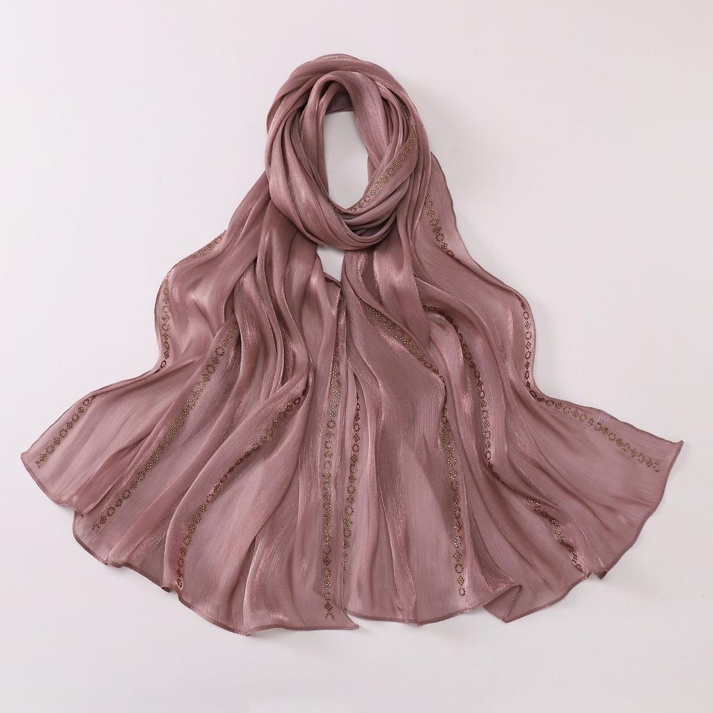 Shimmer Silk Hijab Scarf For Women Crinkle Hijabs  Diamond Luxury Medine Silk Veil Muslim Women Shiny Shawl Turban Bandana