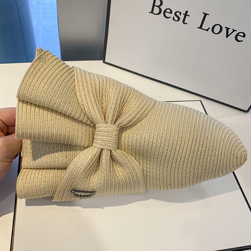 Bowknot Straw Sun Hat Elegant Hollow Wide Brim Summer Beach Sun Protection Breathable Sun Hats for Women