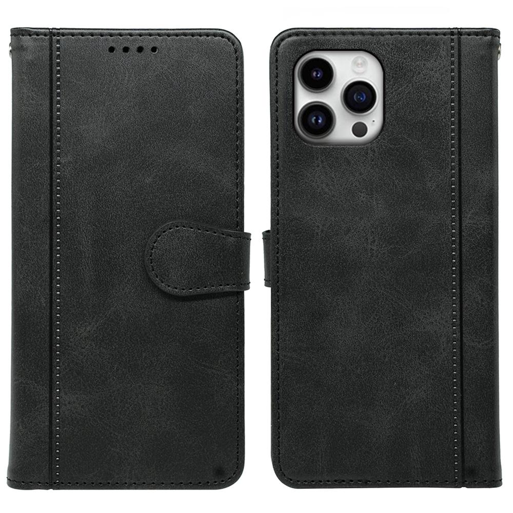 

Чехол для iPhone 16 Pro Max, кожа телячьей текстуры, подставка, книжный стиль, чехол для телефона Black