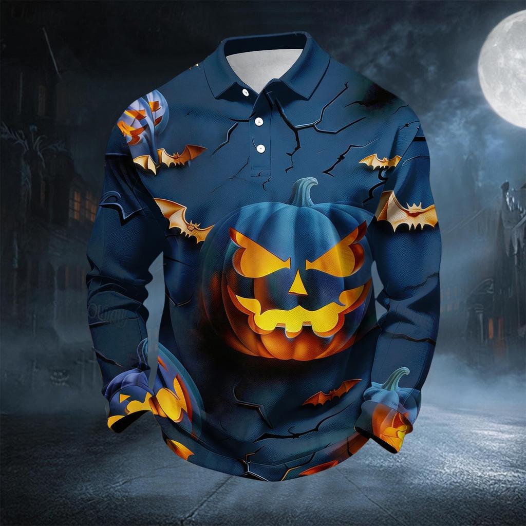 Men's Casual Long Sleeve Button Down Shirt for Halloween Party