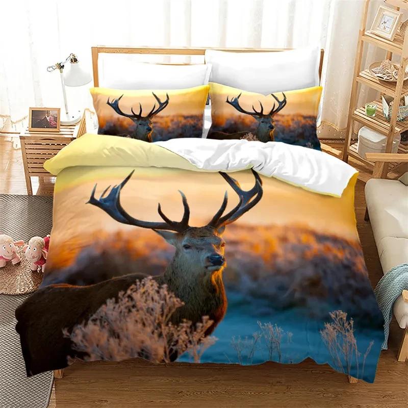 Housse de Couette Cerf Faune Coucher de Soleil Élan Girafe Ensemble de Literie Thème Animal Housse de Couette Complète King Pour Chambre d'Adolescent Garçon Fille Décoration